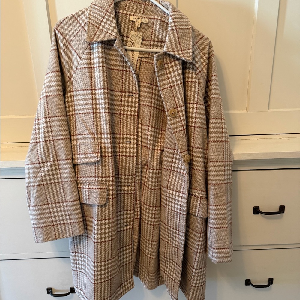 Plaid Coat Jacket in Beige